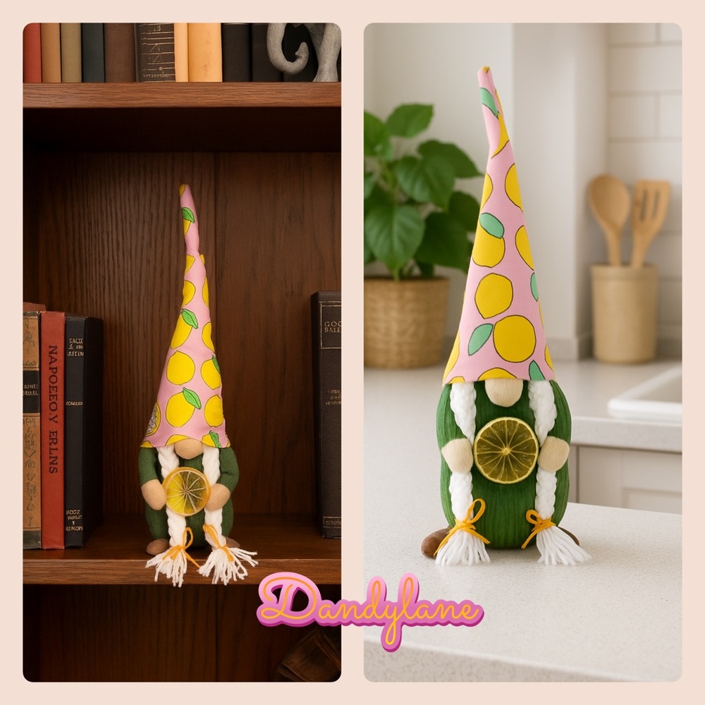 NWT Lemon Gnome Plush Faceless Shelf Sitter Spring Summer Tiered Tray Decor 16”